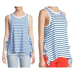 Current/Elliott Striped Tank Top Side Slit Ruffles Size 0 Small Nautical Summer